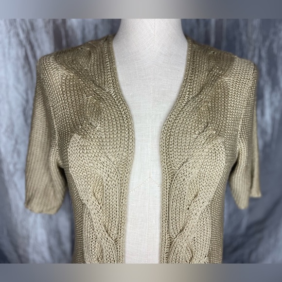 Red by BKE short sleeved tan acrylic cardigan with fringe - Picture 3 of 11